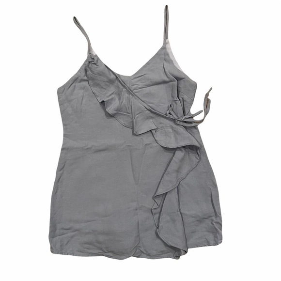 💘  linen ruffle romper in chambray - Picture 4 of 7